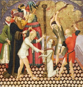 Die Geißelung der Heiligen Eulalia, Detail der Predella eines Altars aus der Kathedrale von Vic, von Bernat Martorell