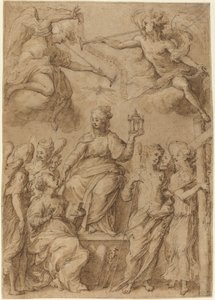 Ecclesia, umgeben von Engeln, die die Leidenswerkzeuge halten von Bernardo Strozzi