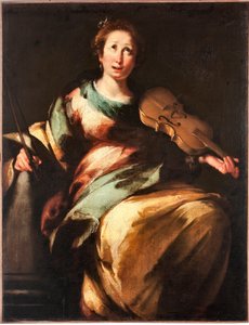 Darstellung der Heiligen Cäcilia oder "Allegorie der Musik". Gemälde von Bernardo Strozzi von Bernardo Strozzi