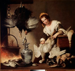 Die Köchin, Frau beim Entenrupfen von Bernardo Strozzi von Bernardo Strozzi