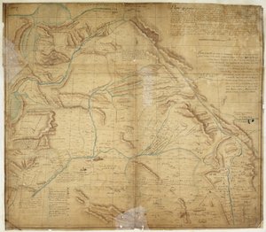 Karte des größten Teils von New Mexico und eines Teils von Oberkalifornien von Bernardo de Miera y Pacheco