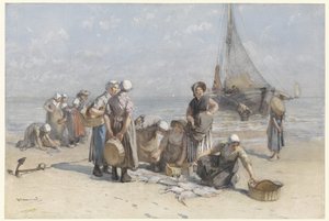 Fischerfrauen am Strand von Scheveningen von Bernardus Johannes Blommers