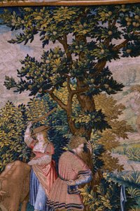 Flämischer Wandteppich. Serie Die Gründung Roms: Faustulus trifft Romulus und Remus. Zeichner Barend van Orley (?). Herstellung Brüssel. 1525-1530. (Detail)