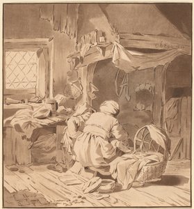 Innenraum eines Bauernhauses mit zwei Frauen, 1772, veröffentlicht 1787 von Bernhard Schreuder