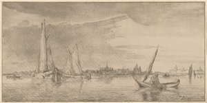 Fluss mit Stadt, 1775 von Bernhard Schreuder