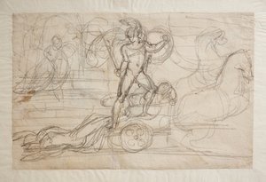 Achilles schleift Hektors Körper hinter seinem Wagen. Paolo und Francesca(?) von Bertel Thorvaldsen