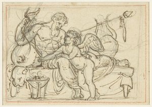 Entwurf für ein Relief mit Amor und einer liegenden Figur von Anacreon von Bertel Thorvaldsen