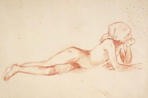 Liegendes, nacktes junges Mädchen mit Kopftuch von Berthe Morisot