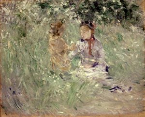 Frau und Kind auf einer Wiese in Bougival von Berthe Morisot