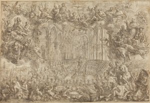 Das Konzil von Trient mit dem heiligen Thomas, der die Ketzer besiegt