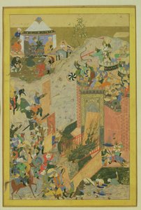 Angriff auf eine Burg, persisch, Timuriden-Periode (1370-1506), ca. 1475-1500