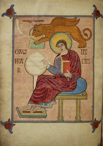 St. Markus, aus den Lindisfarne Gospels, 710-21 (Pergament)