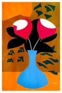 Rote Blumen Blaue Vase