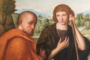 Anbetung der Hirten: Madonna mit Jesuskind und zwei Hirten (Detail) von Boccaccio Boccaccino
