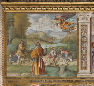 Zentrales Kirchenschiff, Erste Nordspanne, Verkündigung an Gioacchino, Boccaccio Boccaccino 1514-15 von Boccaccio Boccaccino