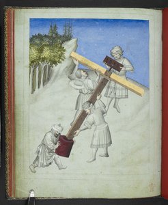 Die Versammlung des Kreuzes Christi, aus vier verschiedenen Holzarten, dargestellt in verschiedenen Farben, aus dem 