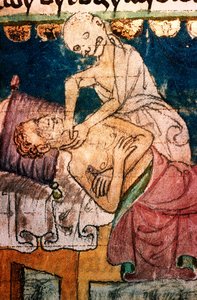 Der Tod erwürgt ein Opfer der Pest - Miniatur aus dem Codex Stini, Böhmen von Bohemian School