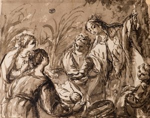 Die Tochter des Pharao entdeckt den Säugling Moses, Das Finden von Moses