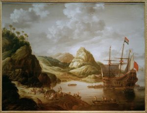 Landung eines Dreimasters an einer südlichen Küste