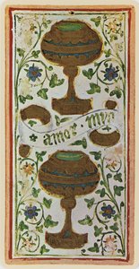 Die Zwei der Kelche, Faksimile einer Tarotkarte aus dem 