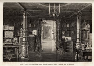 Das Arbeitskabinett des Erzherzogs von Österreich Maximilian (1832-1867), im Schloss Miramar, das er in der Nähe von Triest erbauen ließ, ab 1857, als er zum Vizekönig des Königreichs Lombardei und Venetien ernannt wurde, graviert von B. Bonnafoux zur Illu von Bonnafoux Bonnafoux