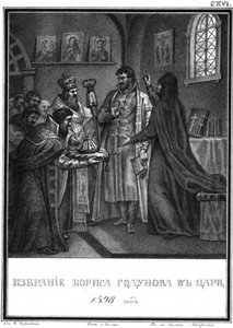 Die Wahl von Boris Godunow zum Zaren. 1598 aus Illustrierter Karamzin, 1836 von Boris Artemyevich Chorikov