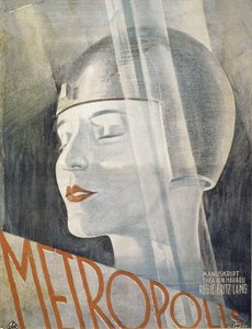 Plakat des Films Metropolis von Fritz Lang (1926). Das Grafikdesign stammt wahrscheinlich vom Künstler Boris Bilingusky. von Boris Bilinsky