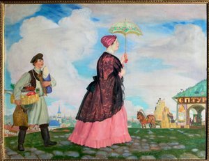 Händlersfrau mit Einkäufen von Boris Mikhailovich Kustodiev