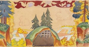 Bühnenbild für die Oper Der goldene Hahn von N. Rimski-Korsakow, 1927