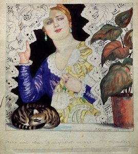 Eine russische Frau am Fenster von Boris Mikhailovich Kustodiev