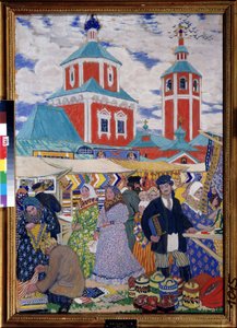 Ein Jahrmarkt (Genreszene eines Marktes in einer Provinzstadt) von Boris Mikhailovich Kustodiev