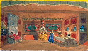 Bühnenbild für die Oper Die Zarenbraut von Nikolai Rimski-Korsakow, 1920 von Boris Mikhailovich Kustodiev