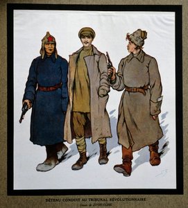 Russland nach der Revolution von 1917: „Ein Häftling wird vor das Revolutionstribunal gebracht“ von Boris Vasilievich Zvorykin
