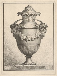 Entwurf für eine Vase mit zwei Ziegenköpfen und einer Girlande