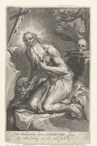 Heiliger Hieronymus von Bethlehem als Einsiedler (Dùm Bethlemiticis latitas..., Serie: Kluizenaars, Ad sacrum speculum...) von Boëtius Adamsz. Bolswert