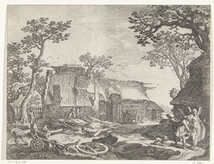 Landschaft mit Bauernhof und Tobias und dem Engel