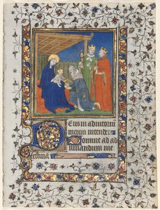 Bifolio aus einem Stundenbuch: Anbetung der Heiligen Drei Könige, um 1415 von Boucicaut Master