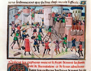 Ms 5089-90 Die Belagerung Jerusalems durch die Christen während eines der Kreuzzüge, aus Chroniques des empereurs von David Aubert, 1462
