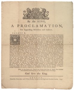 Eine Proklamation zur Unterdrückung der Rebellion..., 23. August 1775 von British School