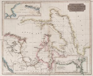 Karte der Entdeckungen von Ross, Parry und Franklin in der Arktis 1818-1827, um 1830 (farbige Gravur) von British School
