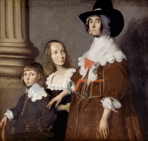 Hester Tradescant und ihre Stiefkinder, John und Frances, ca. 1644 von British School
