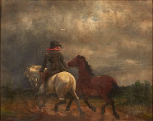 Reiter mit zwei Pferden