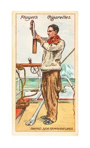 Stabszahlmeister Francis Drake, Sekretär und Schiffsmeteorologe, nimmt Meerestemperaturen