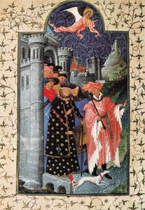 Der Herzog Jean de Berry und sein Verwalter. Miniatur von Jean Limbourg für "Les Tres Riches heures du Duc de Berry" um 1440 Paris. B.N. von Brothers Limbourg
