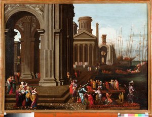Das Einschiffen von Saint Ursula, bretonische christliche Prinzessin, für die Pilgerfahrt mit St. Cyriac von Rom von Buonamico Agostino Tassi