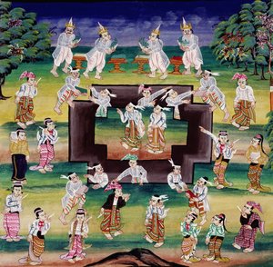 Verdienstszene, Seite aus einem Manuskript von Burmese School