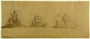 Kirche des Heiligen Gabriel, Chicago, Illinois, Perspektivische Skizzen, ca. 1889 von Burnham and Root