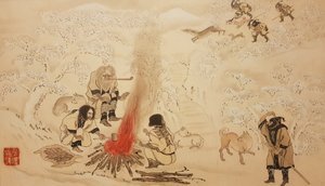 Sikahirschjagd. Aus der Serie Die Ainu, zweite Hälfte des 19. Jahrhunderts von Byozan Hirasawa