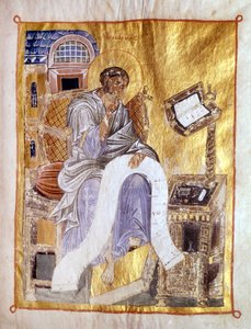 Der Heilige Markus dargestellt in einem byzantinischen Manuskript aus dem 13. Jahrhundert, London, Victoria and Albert Museum von Byzantine