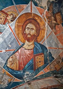 Salvator Mundi (Erlöser der Welt) - Malerei von Damiane (aktiv im 14. Jahrhundert) - 14. Jahrhundert - Fresko - St. Georgs Kloster, Ubisi (Georgien)